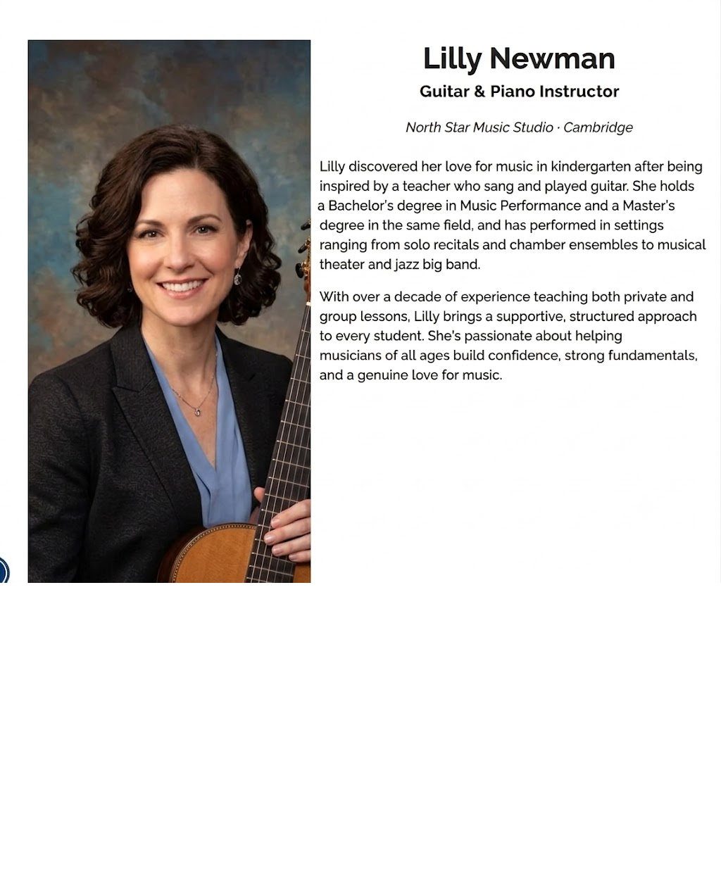 Lilly Newman holding a classical guitar